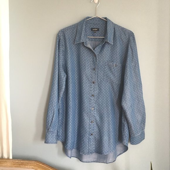 NWT Lord & Taylor Chambray white Polka Dot Top XL - Picture 1 of 6